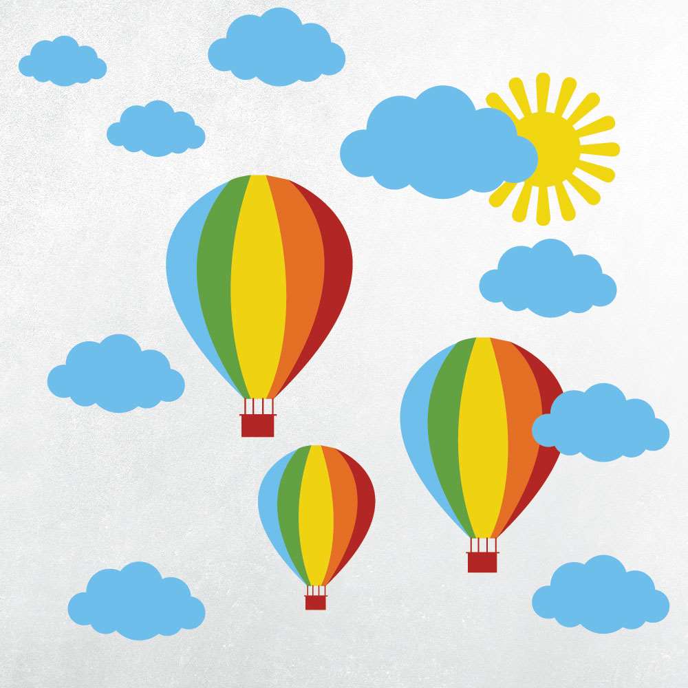 Renkli Uçan Balonlar ve Bulut Bebek Çocuk Odası Sticker