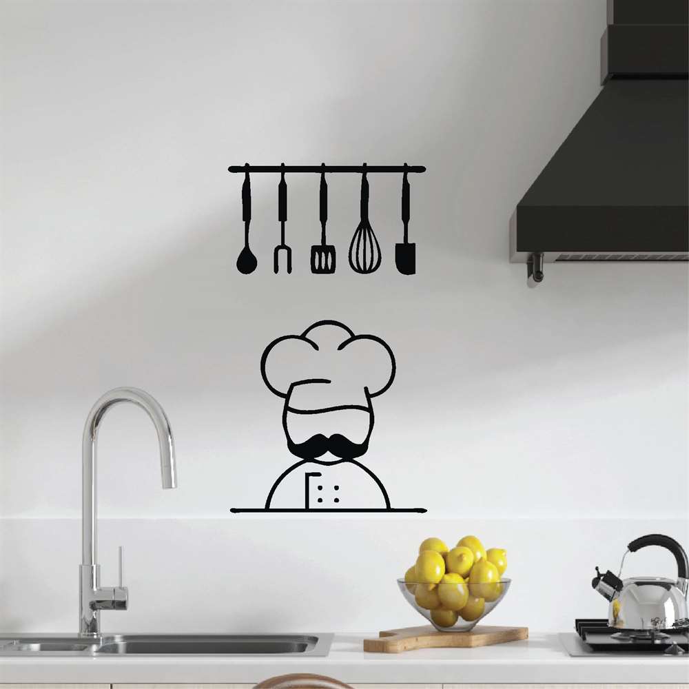 Siyah Aşçı ve Mutfak Aletleri Sticker
