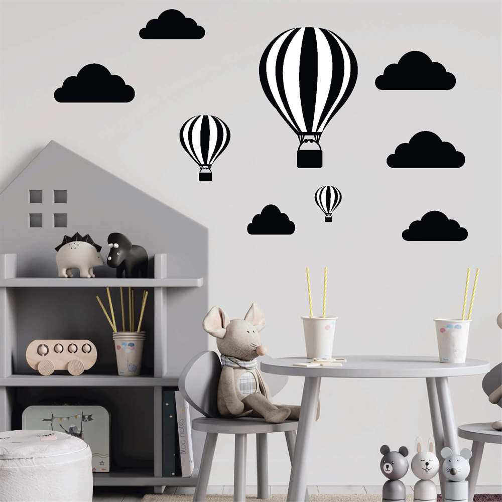 Siyah Uçan Balonlar ve Bulut Bebek Çocuk Odası Sticker