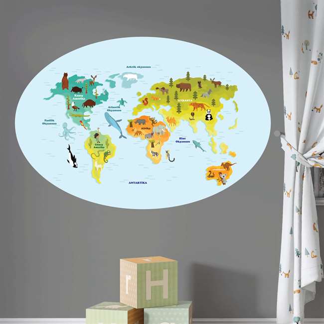Eğitici Dünya Haritası Oval Model  Sticker