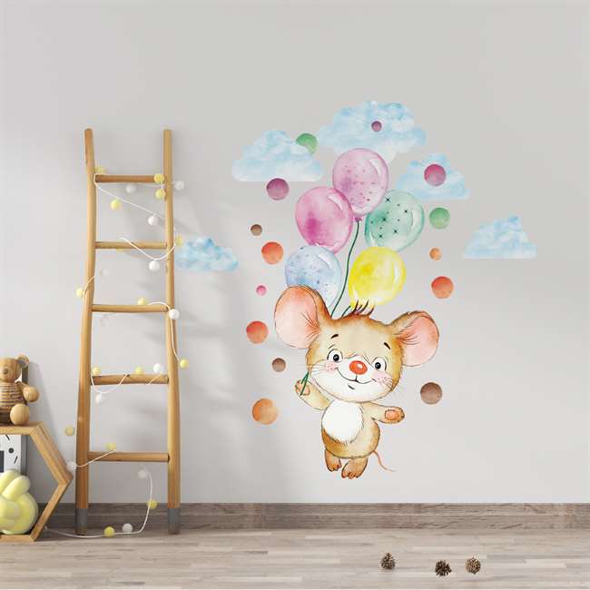 Fare ve Balon Temalı Çocuk Odası Duvar Sticker