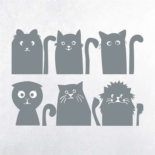 Gri Sevimli Kediler 6'lı Sticker Seti