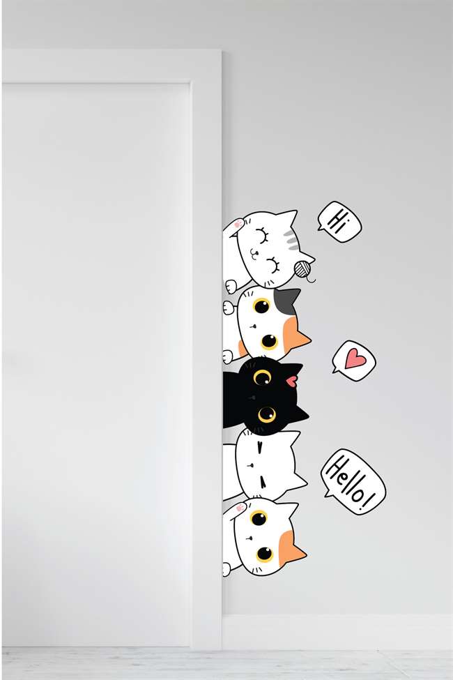 Kapıdan Bakan Tatlı Kediler Sticker