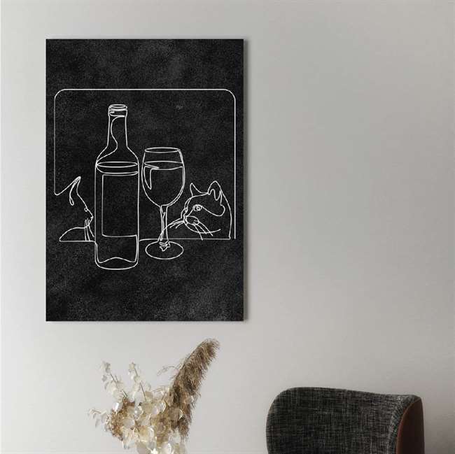 Kedi ve Şarap Bardağı Kanvas Tablo