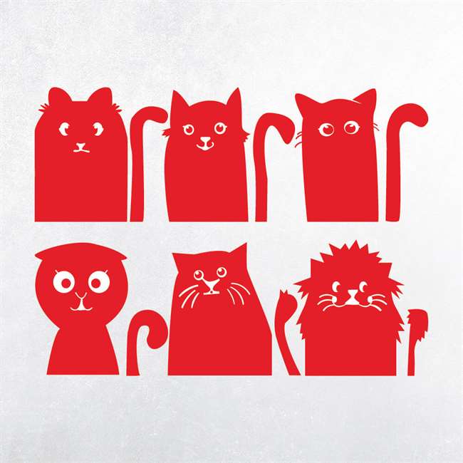 Kırmızı Sevimli Kediler 6'lı Sticker Seti