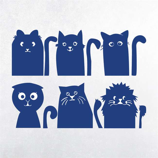 Lacivert Sevimli Kediler 6'lı Sticker Seti
