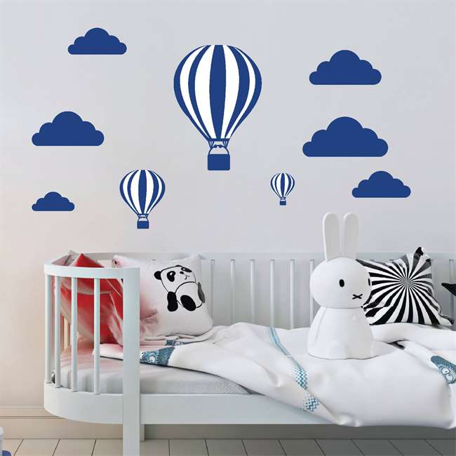 Lacivert Uçan Balonlar ve Bulut Bebek Çocuk Odası Sticker
