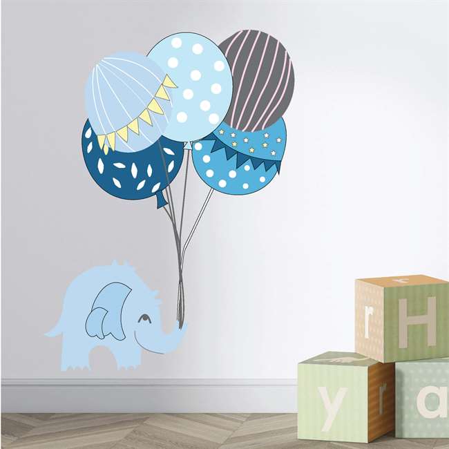 Mavi Fil ve Balon Bebek Çocuk Odası Duvar Sticker