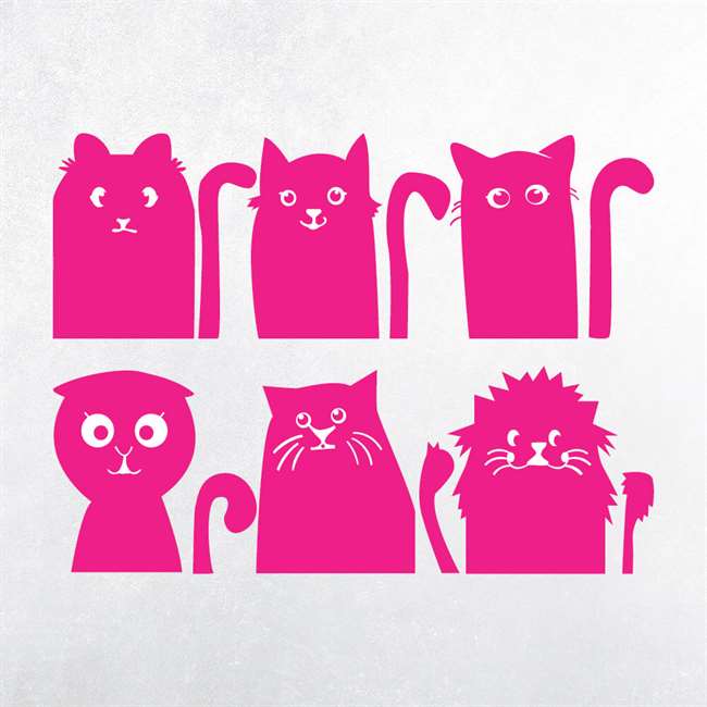 Pembe Sevimli Kediler 6'lı Sticker Seti