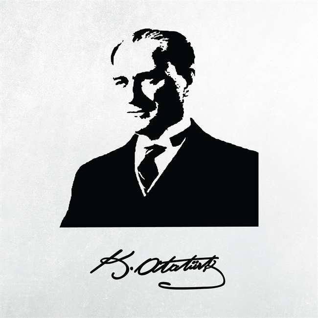 Siyah Atatürk Silüeti ve İmza Sticker