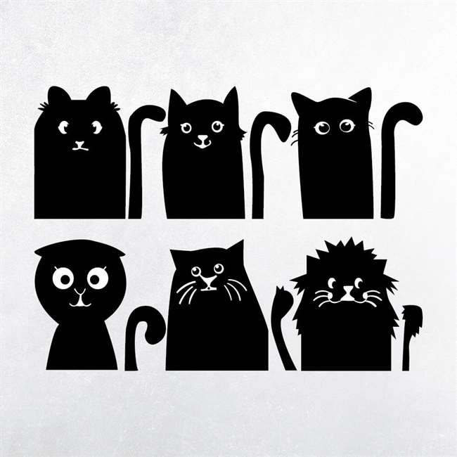 Siyah Sevimli Kediler 6'lı Sticker Seti