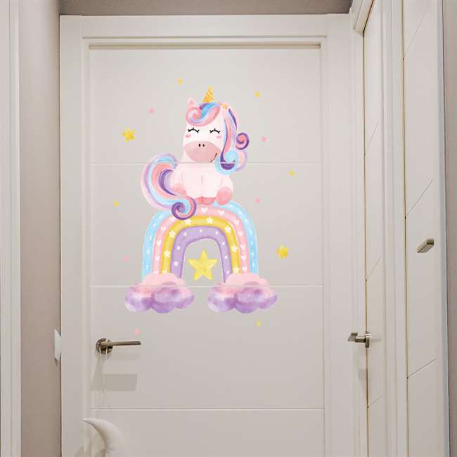 Unicorn Gökkuşağı ve Yıldızlar Çocuk Odası Dekoratif Sticker